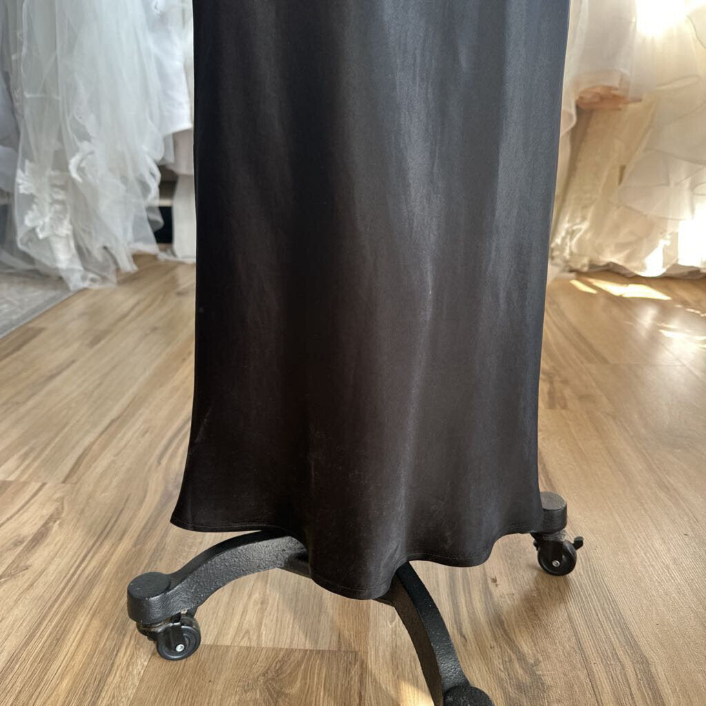 ABS Black Satin Slinky Highneck Long Formal Dress 4