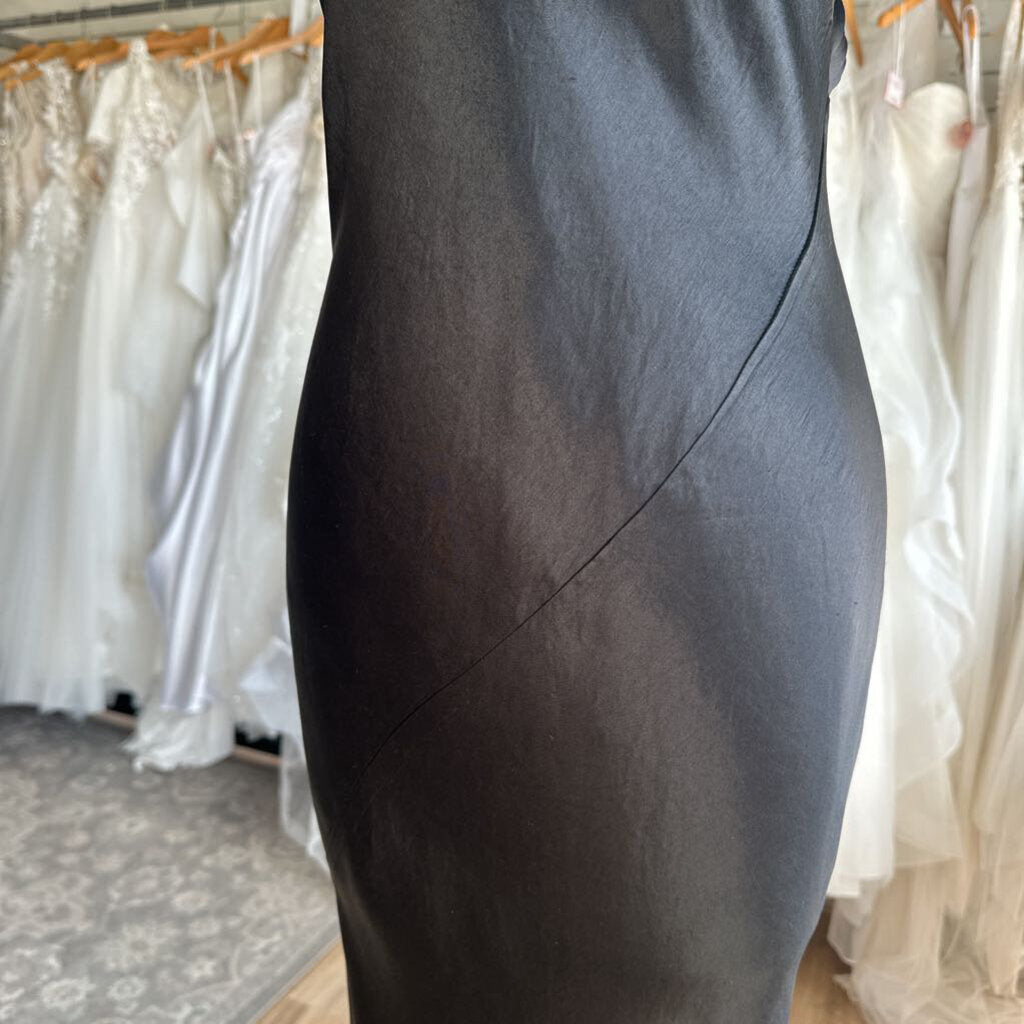ABS Black Satin Slinky Highneck Long Formal Dress 4
