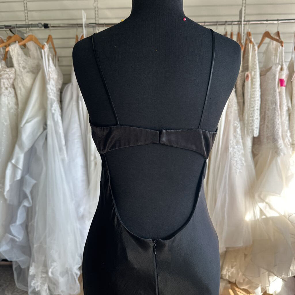 ABS Black Satin Slinky Highneck Long Formal Dress 4