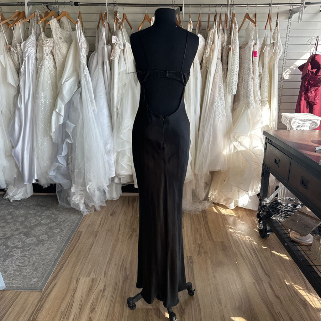 ABS Black Satin Slinky Highneck Long Formal Dress 4
