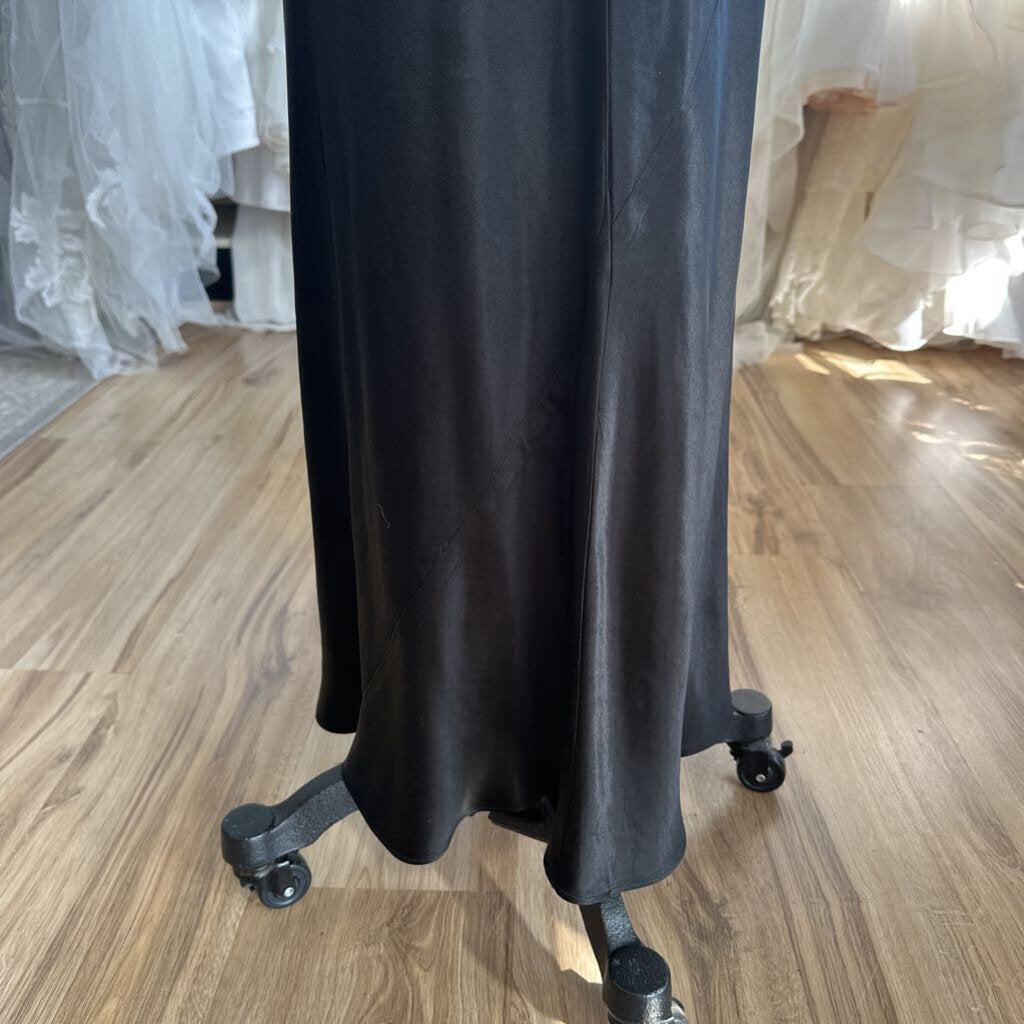 ABS Black Satin Slinky Highneck Long Formal Dress 4