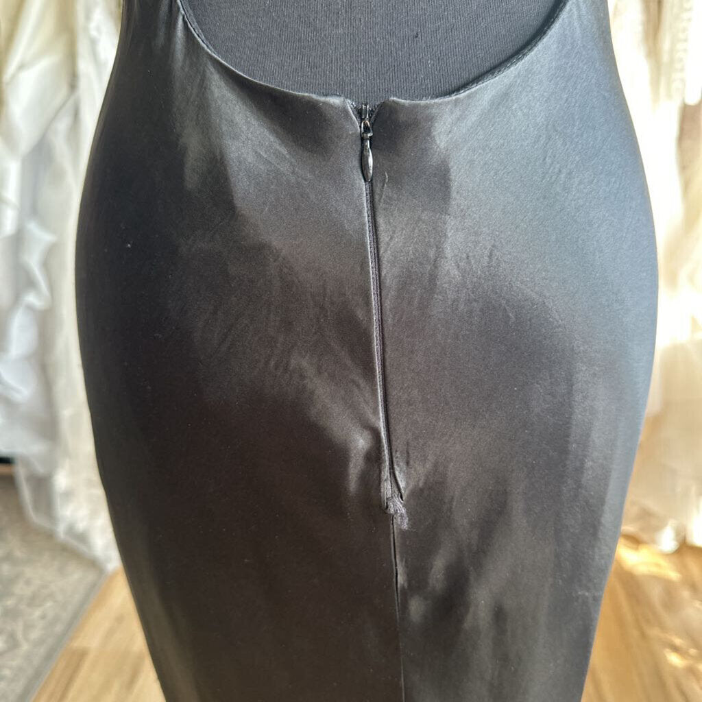 ABS Black Satin Slinky Highneck Long Formal Dress 4
