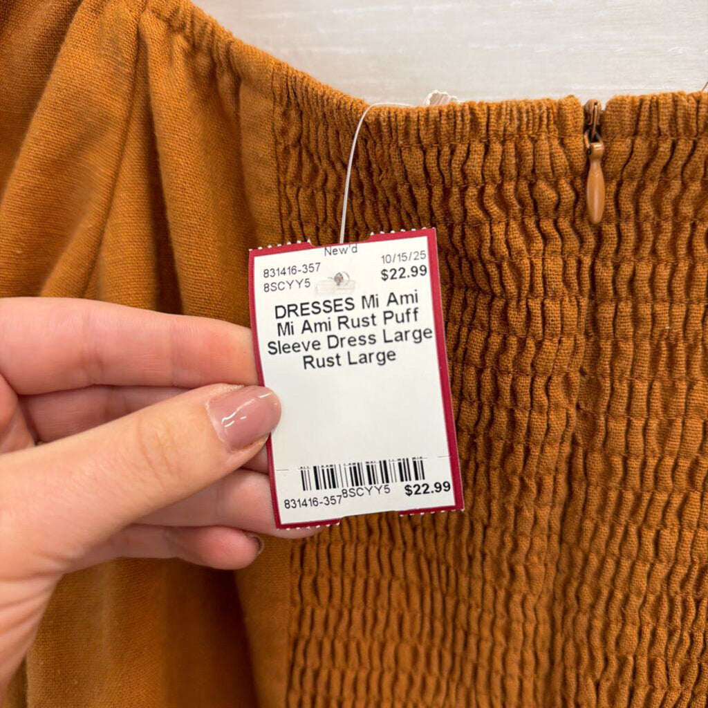 Mi Ami Rust Puff Sleeve Dress Large