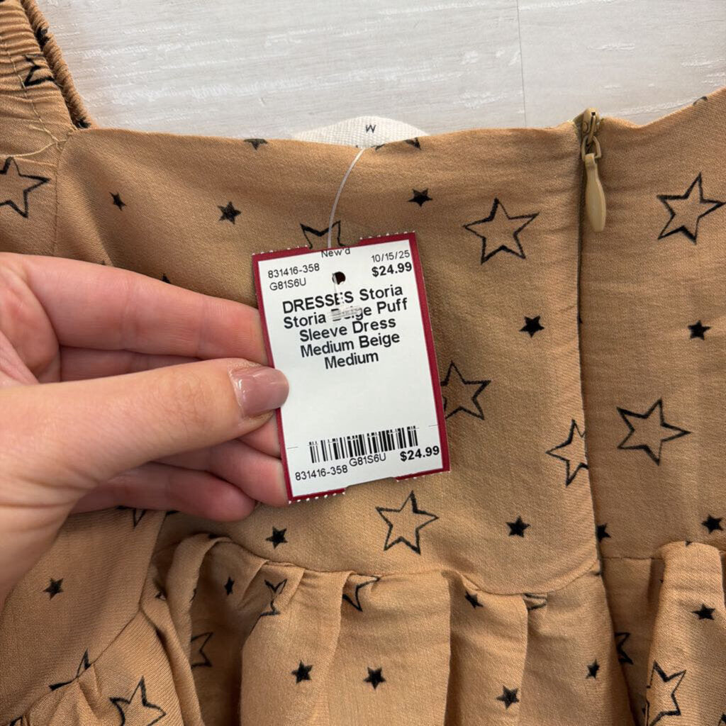 Storia Beige Puff Sleeve Dress Medium