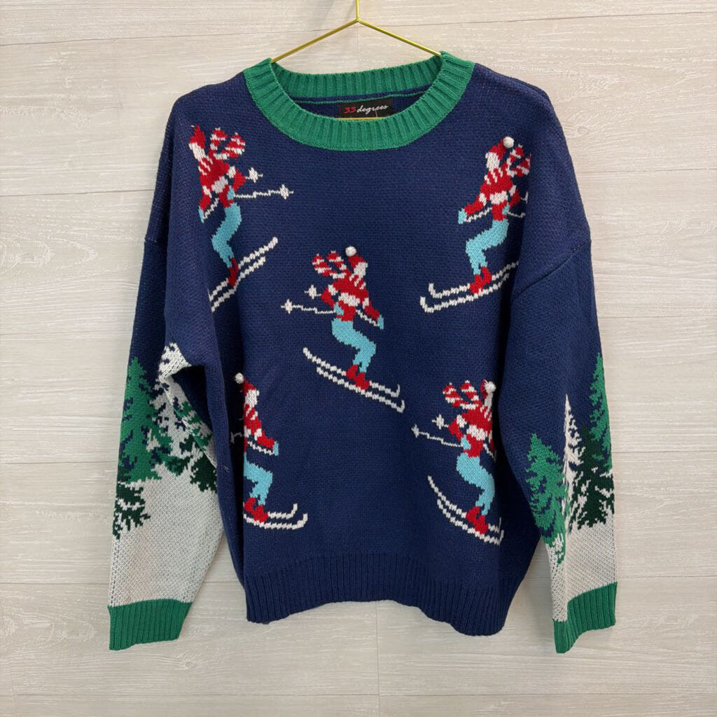 Christmas Skiing Green/Navy Sweater XL