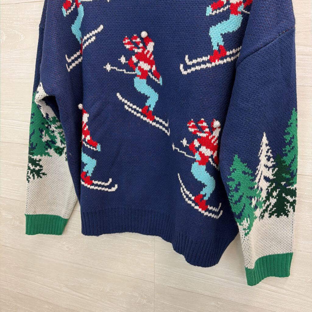 Christmas Skiing Green/Navy Sweater XL