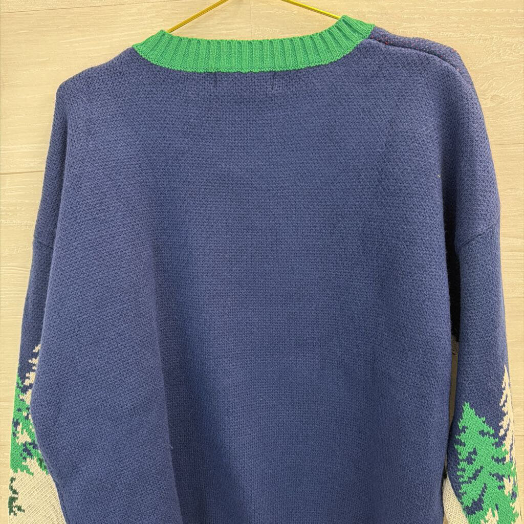 Christmas Skiing Green/Navy Sweater XL