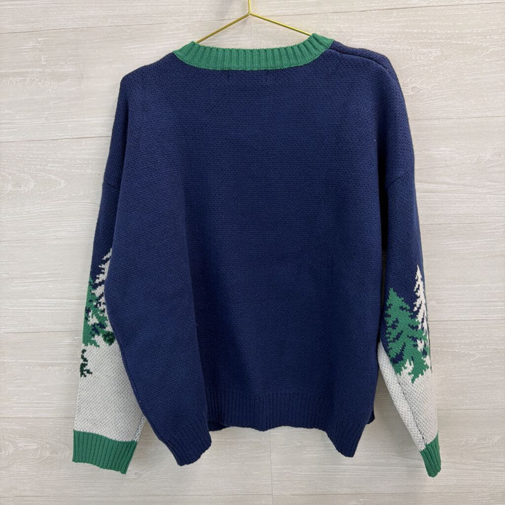 Christmas Skiing Green/Navy Sweater XL
