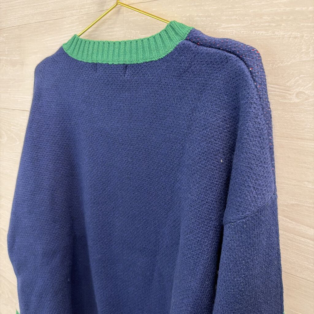 Christmas Skiing Green/Navy Sweater XL