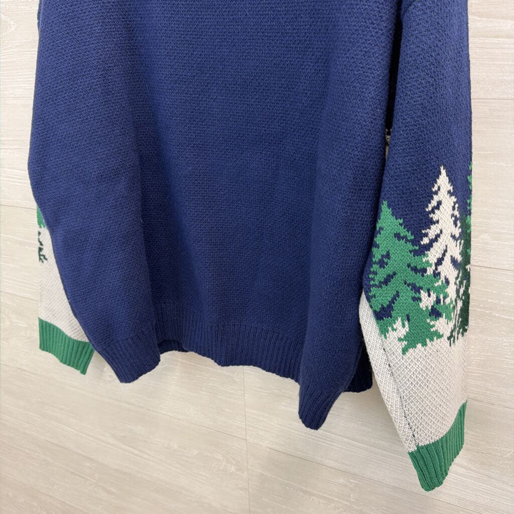 Christmas Skiing Green/Navy Sweater XL