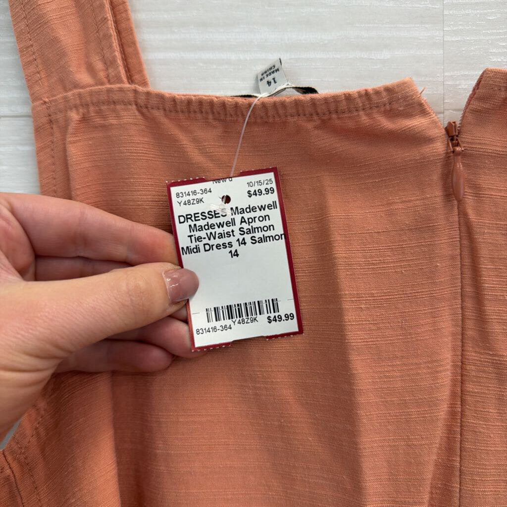 Madewell Apron Tie-Waist Salmon Midi Dress 14