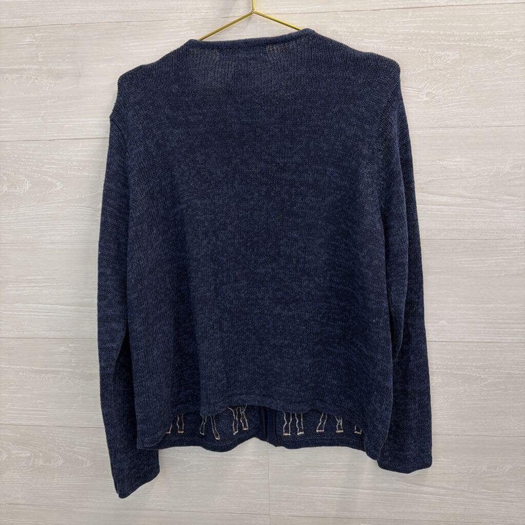 Christmas Reindeer Navy Zip Sweater Large