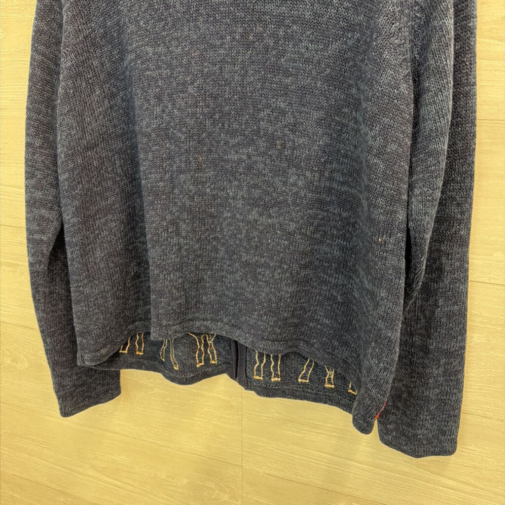 Christmas Reindeer Navy Zip Sweater Large