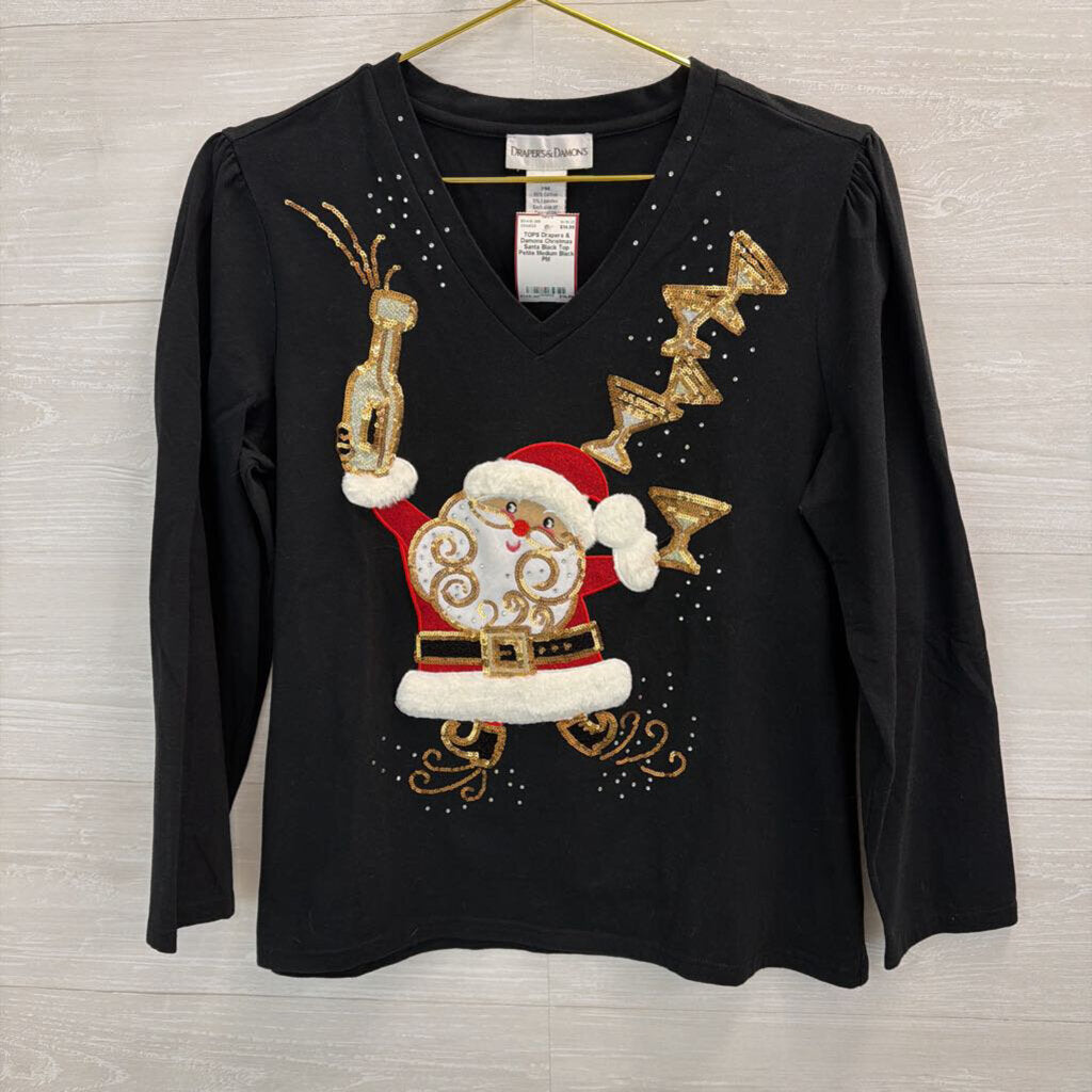 Christmas Santa Black Top Petite Medium