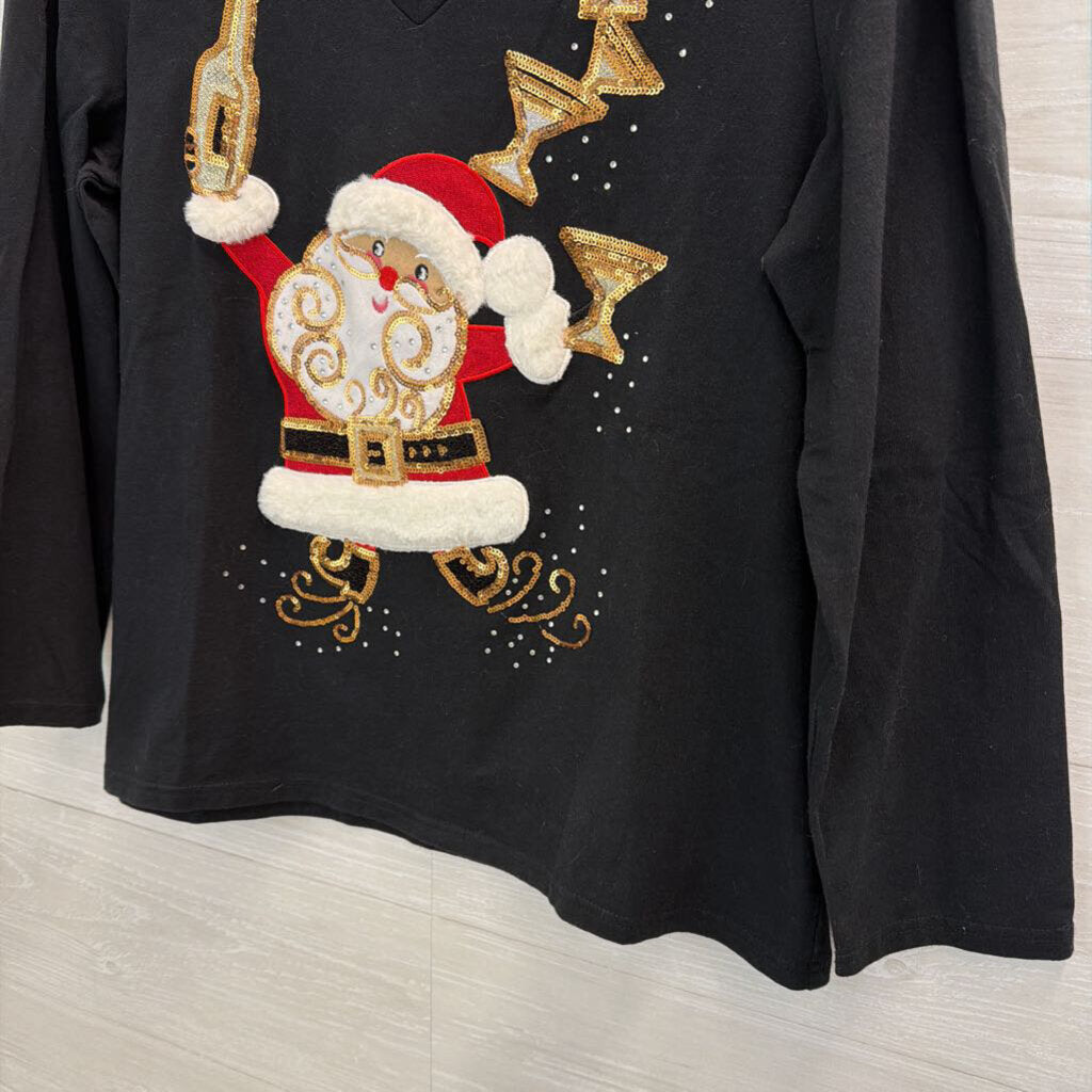 Christmas Santa Black Top Petite Medium