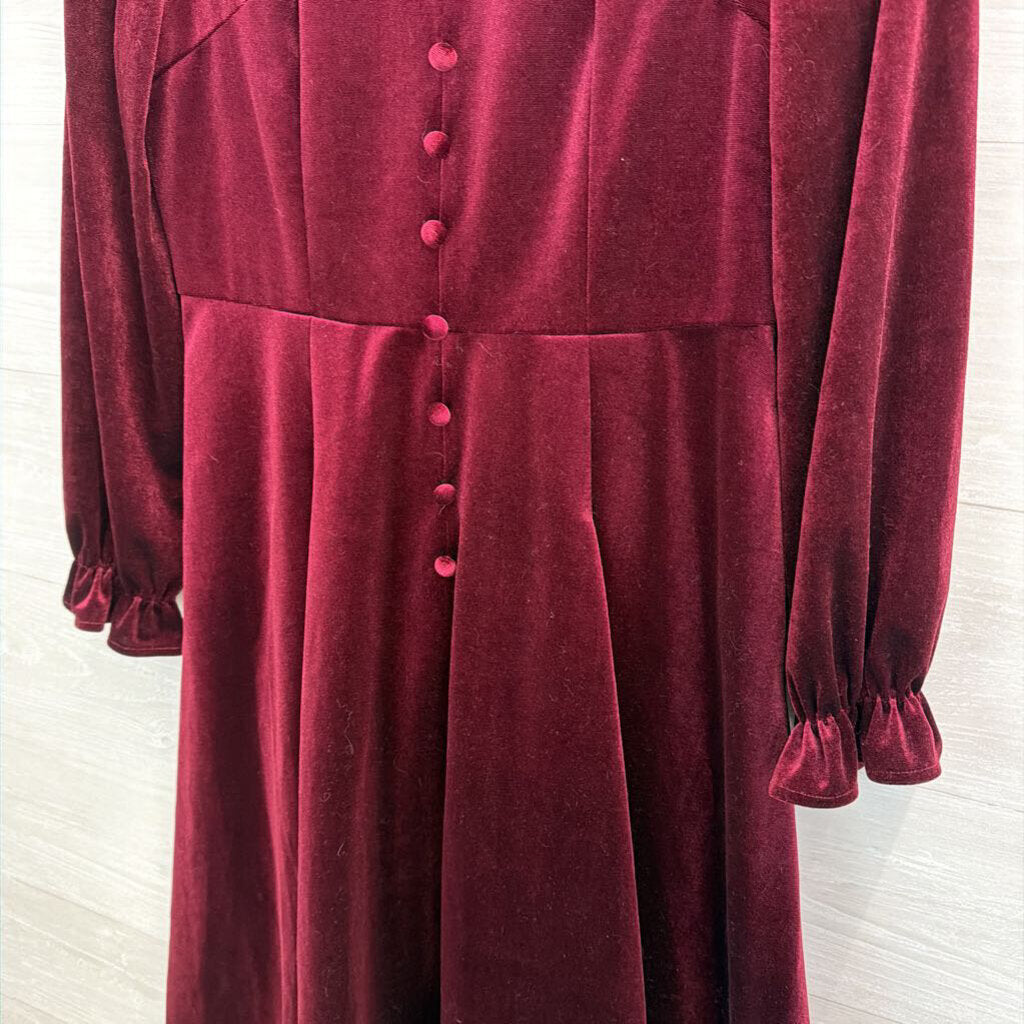 Lai Meng Burgundy Velour Ruffle Collar Dress
