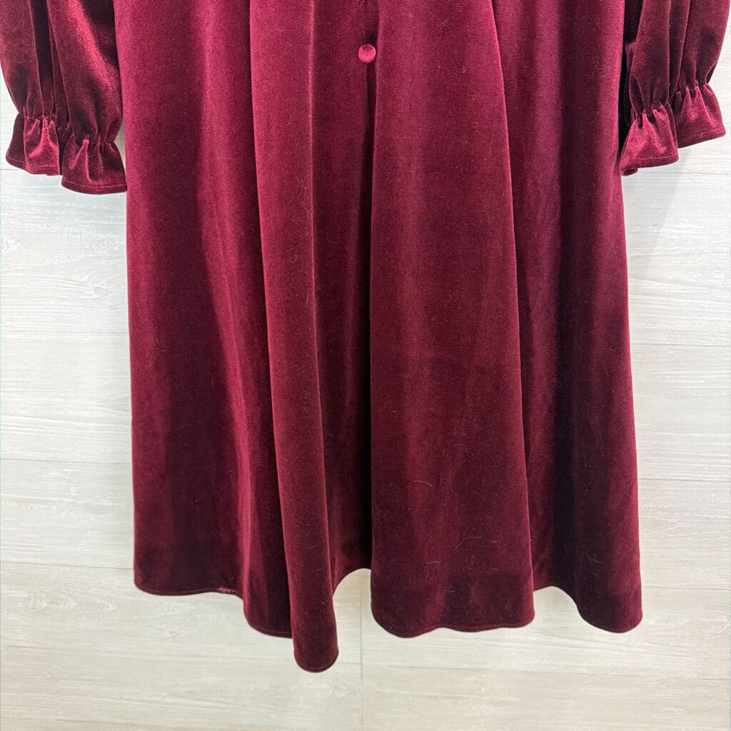 Lai Meng Burgundy Velour Ruffle Collar Dress
