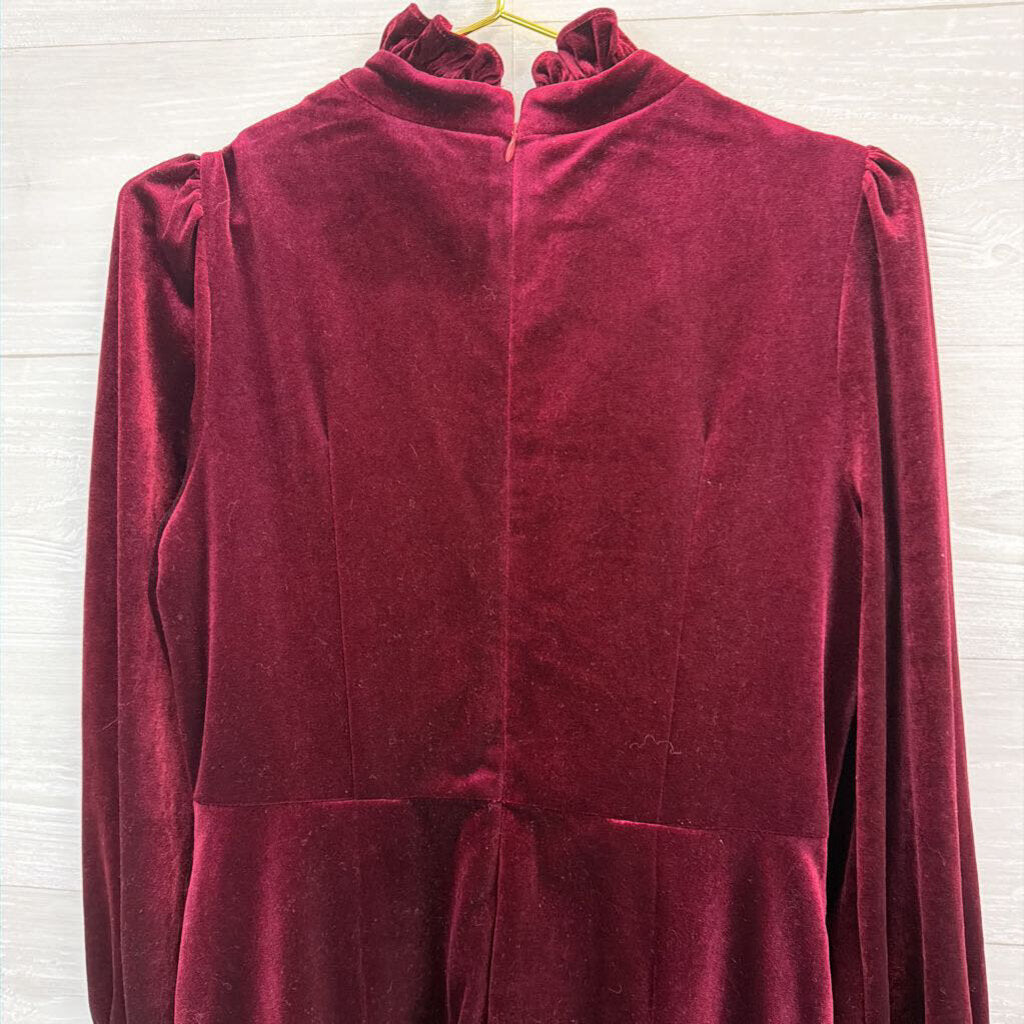 Lai Meng Burgundy Velour Ruffle Collar Dress