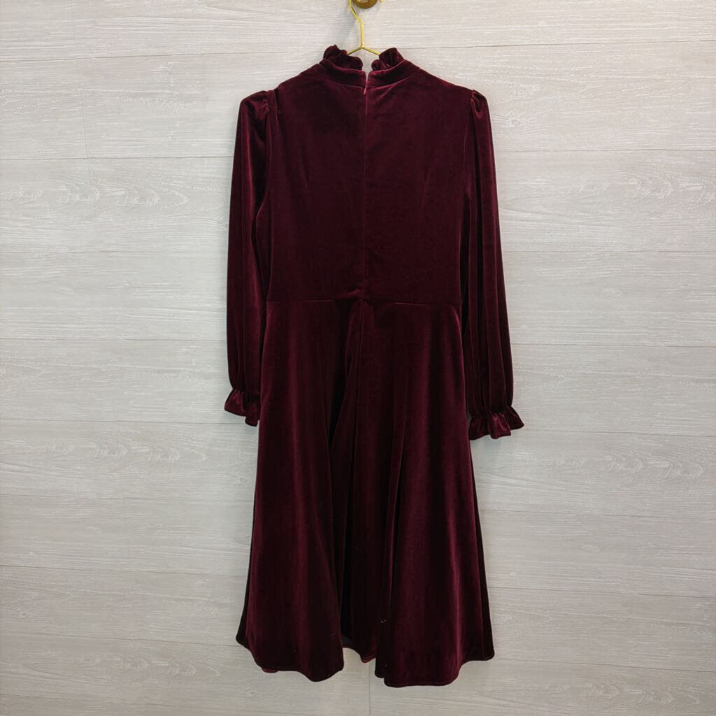 Lai Meng Burgundy Velour Ruffle Collar Dress