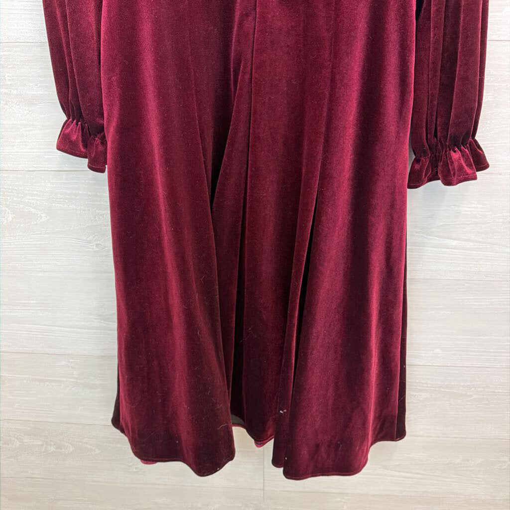 Lai Meng Burgundy Velour Ruffle Collar Dress