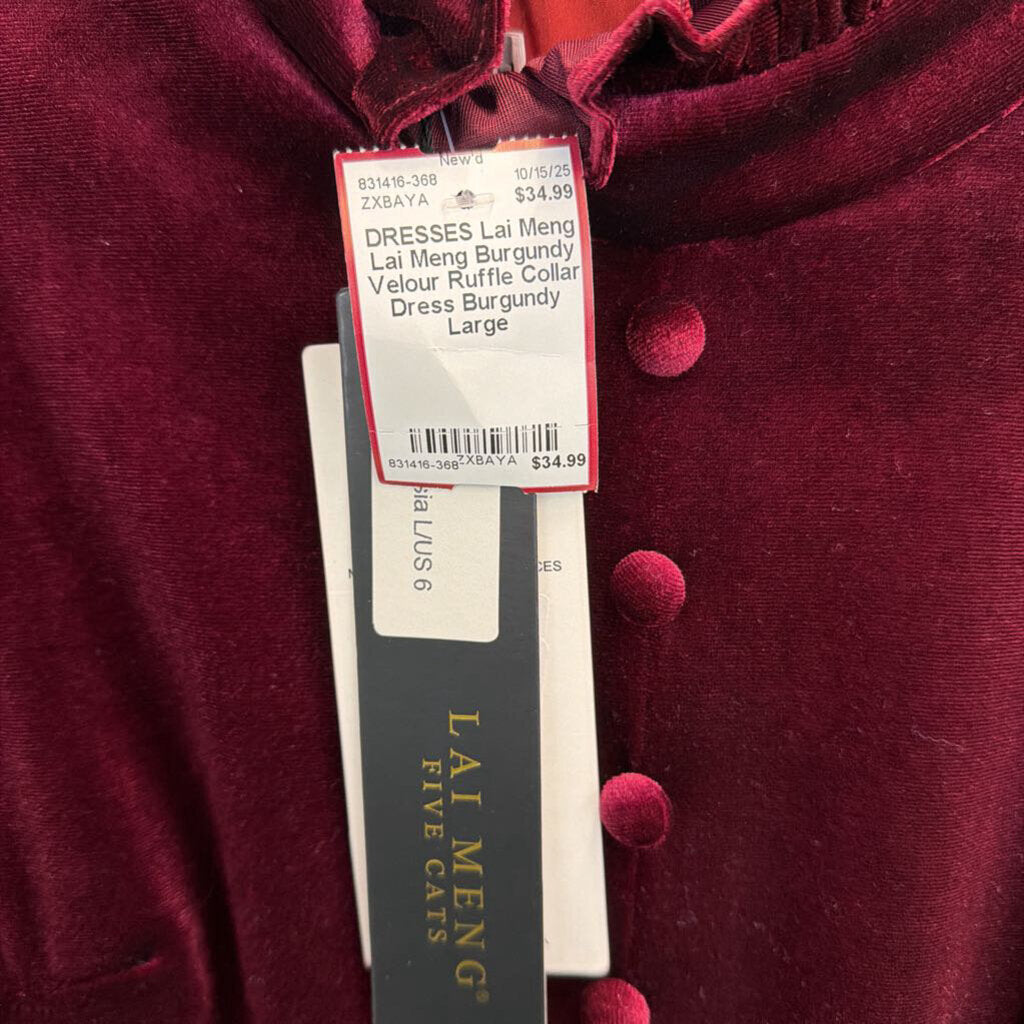 Lai Meng Burgundy Velour Ruffle Collar Dress