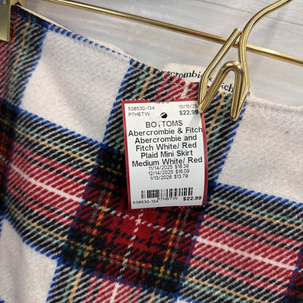 Abercrombie and Fitch White/ Red Plaid Mini Skirt Medium