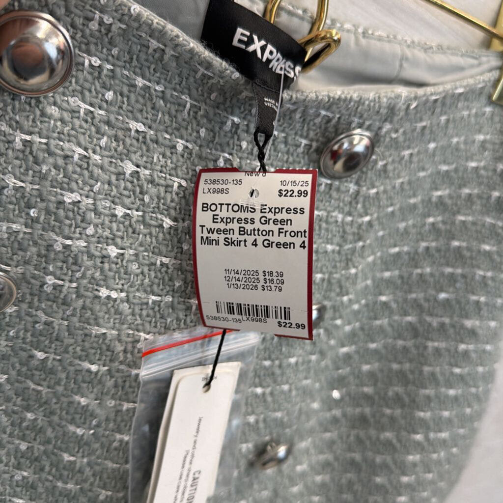 Express Green Tween Button Front Mini Skirt 4