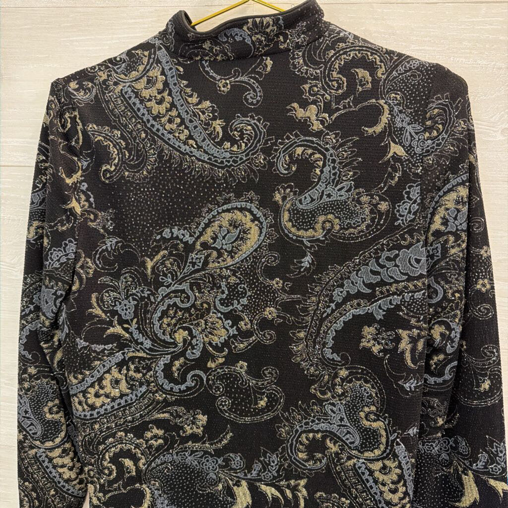 Vintage Jeanne Alexander Black/ Silky Sparkle Paisley Print Zip Up Jacket Small Petite