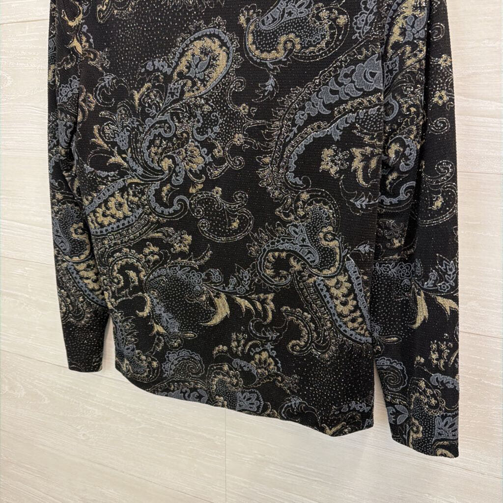 Vintage Jeanne Alexander Black/ Silky Sparkle Paisley Print Zip Up Jacket Small Petite