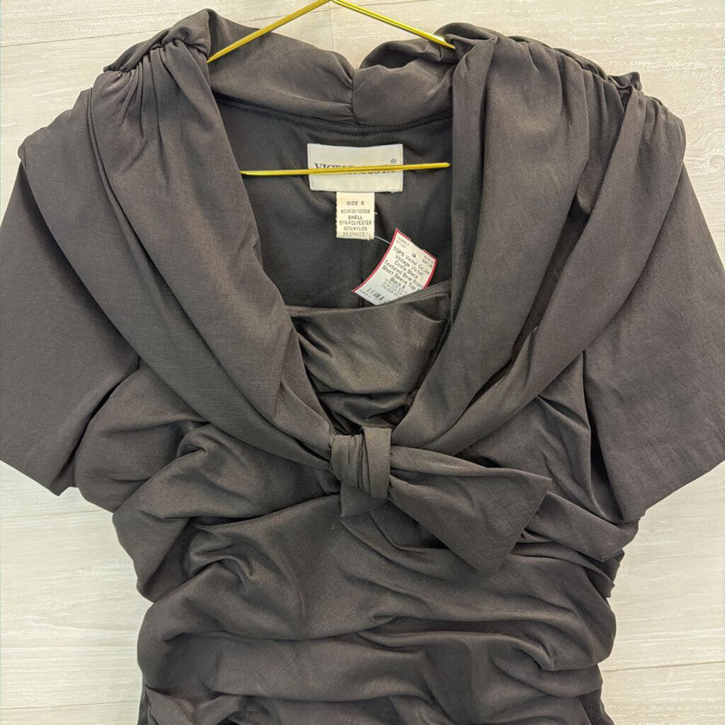 Vintage Victor Costa Black Textured Bow Front Short Sleeve Top 8