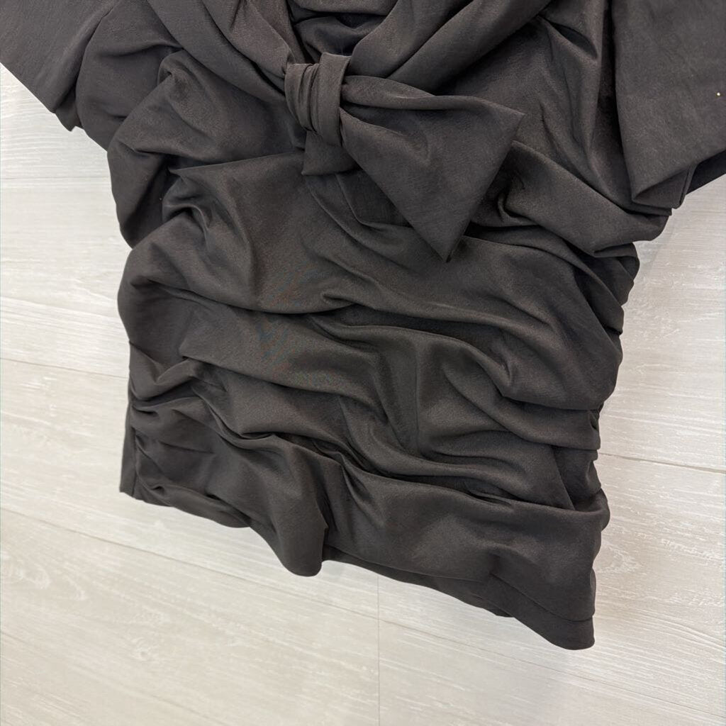 Vintage Victor Costa Black Textured Bow Front Short Sleeve Top 8