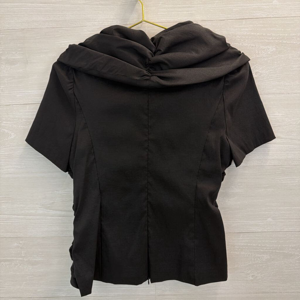 Vintage Victor Costa Black Textured Bow Front Short Sleeve Top 8