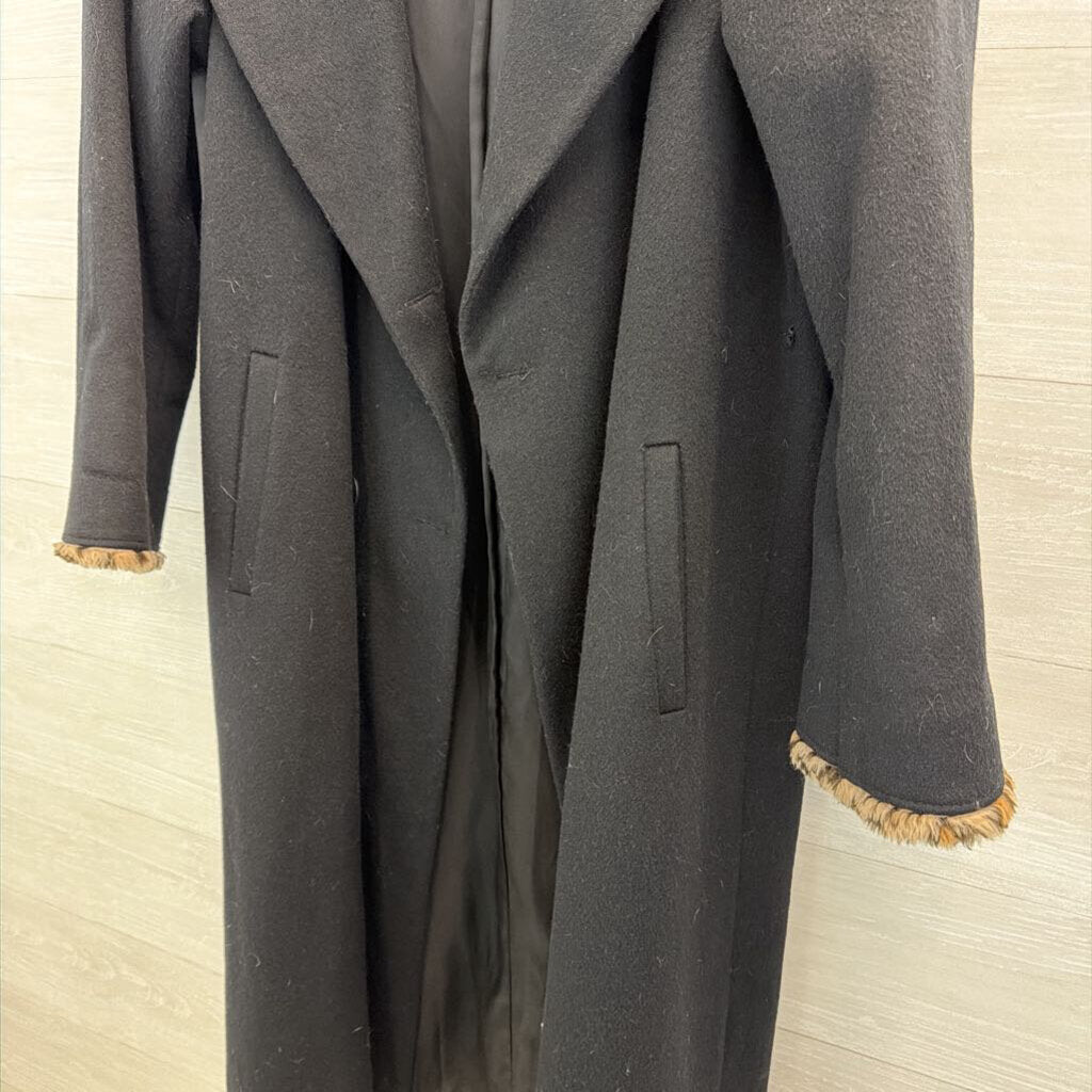 Vintage Mario De Pinto Black Leopard Faux Fur Trim Long Jacket Large