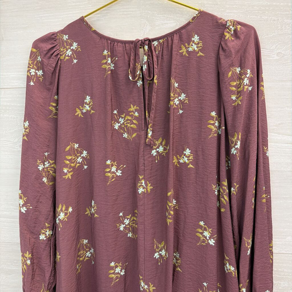 A New Day Purple Flower Print Long Sleeve Dress Medium