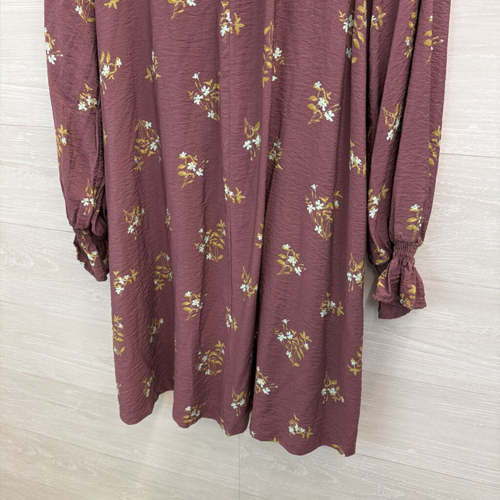 A New Day Purple Flower Print Long Sleeve Dress Medium