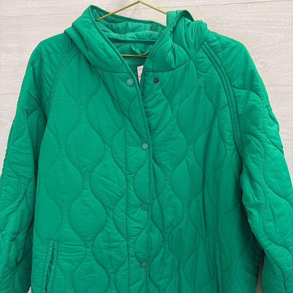 BCBG Bright Green Quilted Hooded Jacket Large