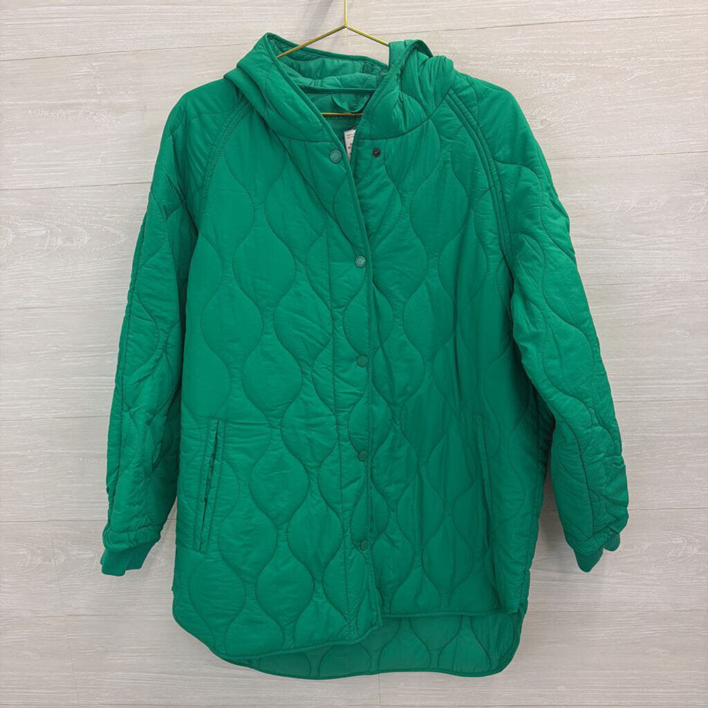 BCBG Bright Green Quilted Hooded Jacket Large