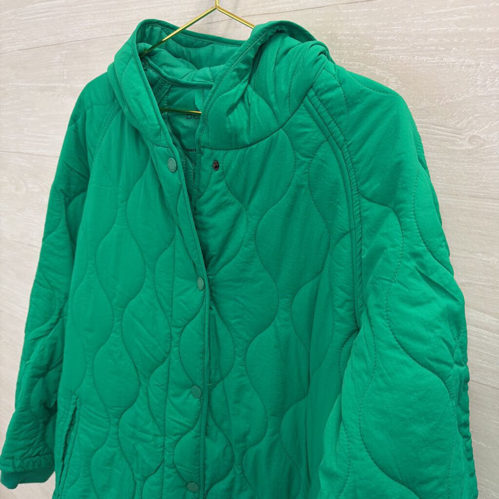 BCBG Bright Green Quilted Hooded Jacket Large