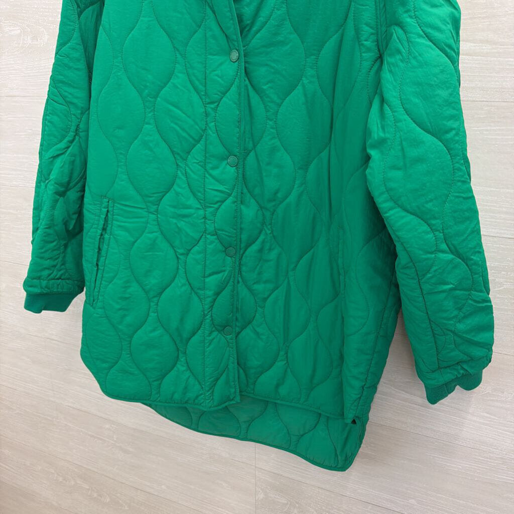 BCBG Bright Green Quilted Hooded Jacket Large