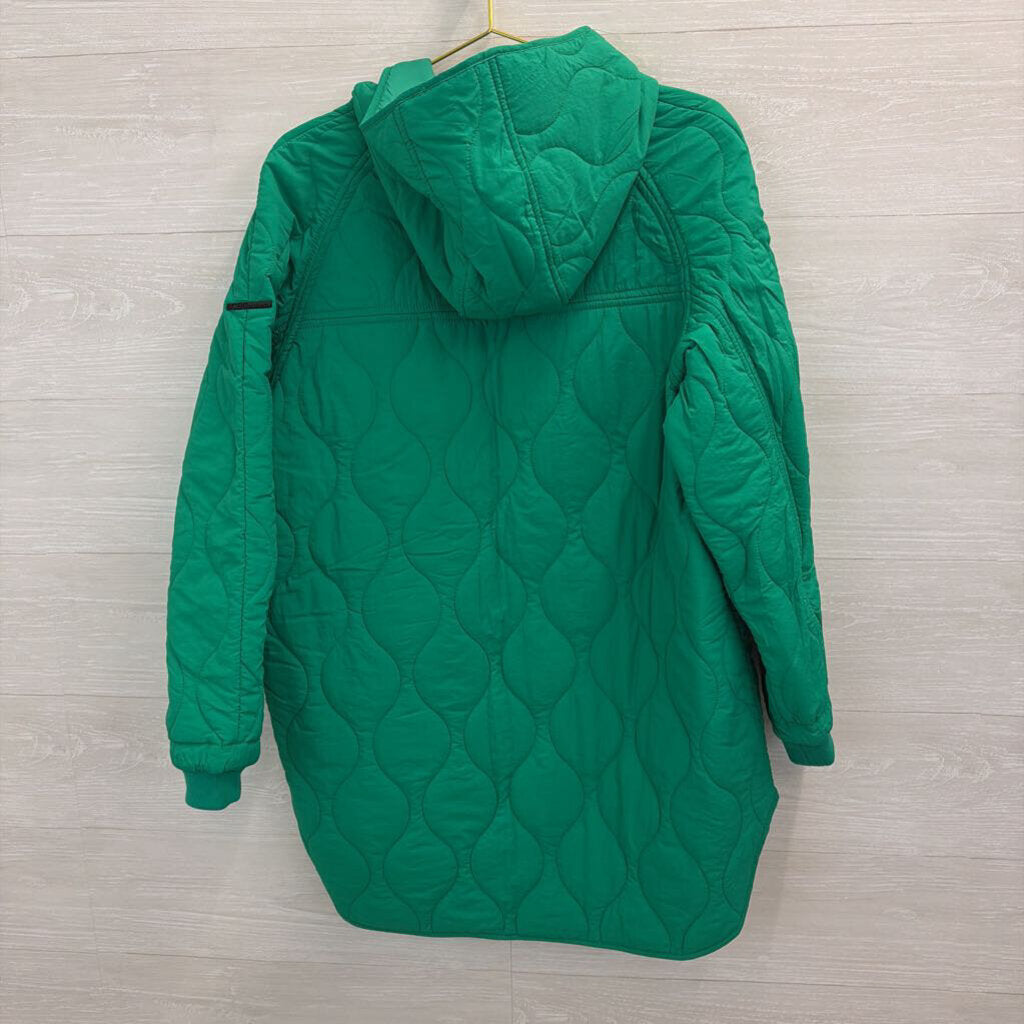 BCBG Bright Green Quilted Hooded Jacket Large