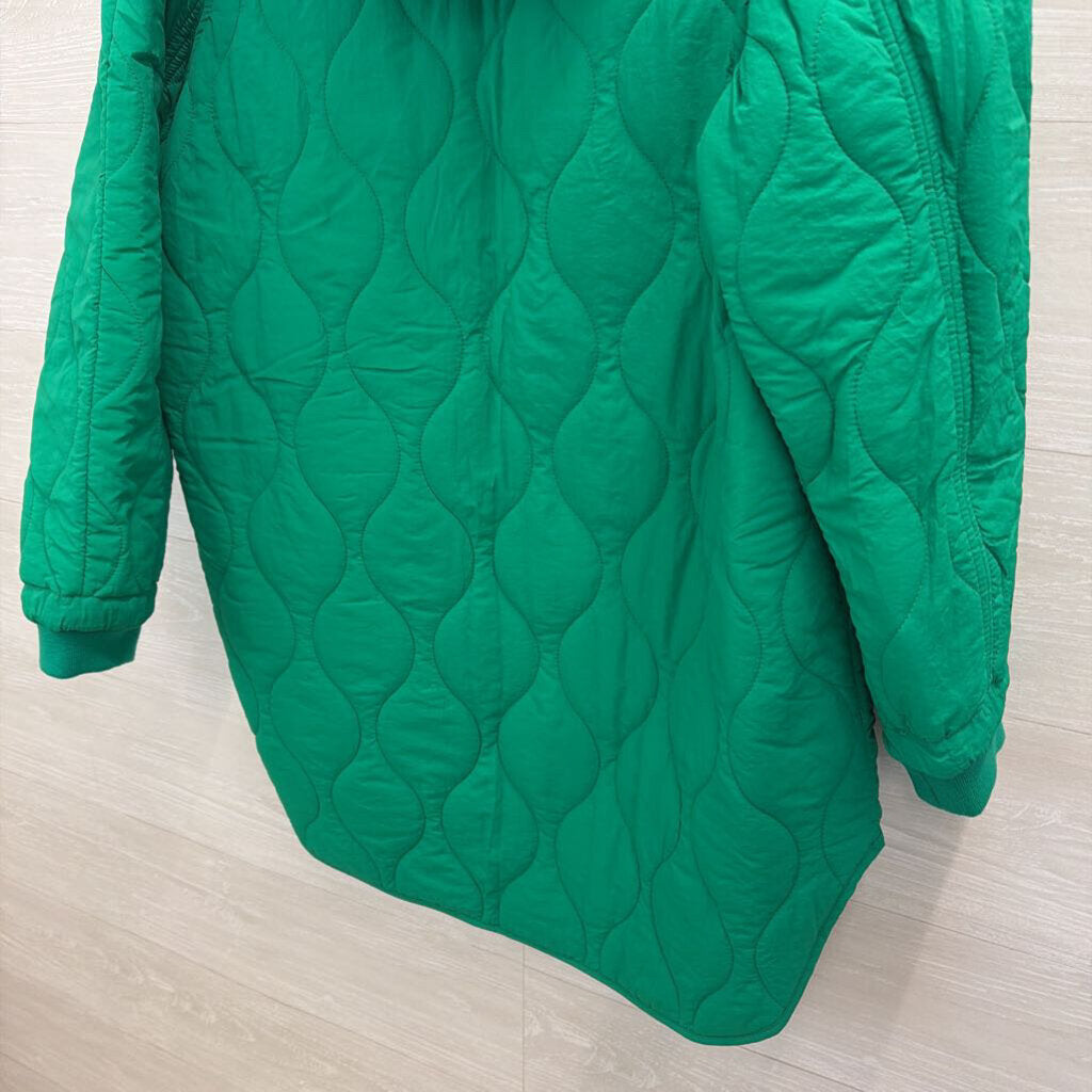 BCBG Bright Green Quilted Hooded Jacket Large