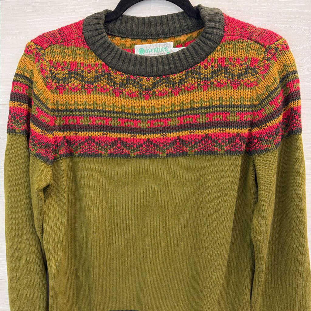 Aventura Green/ Multi Print Knit Long Sleeve Sweater Top Medium