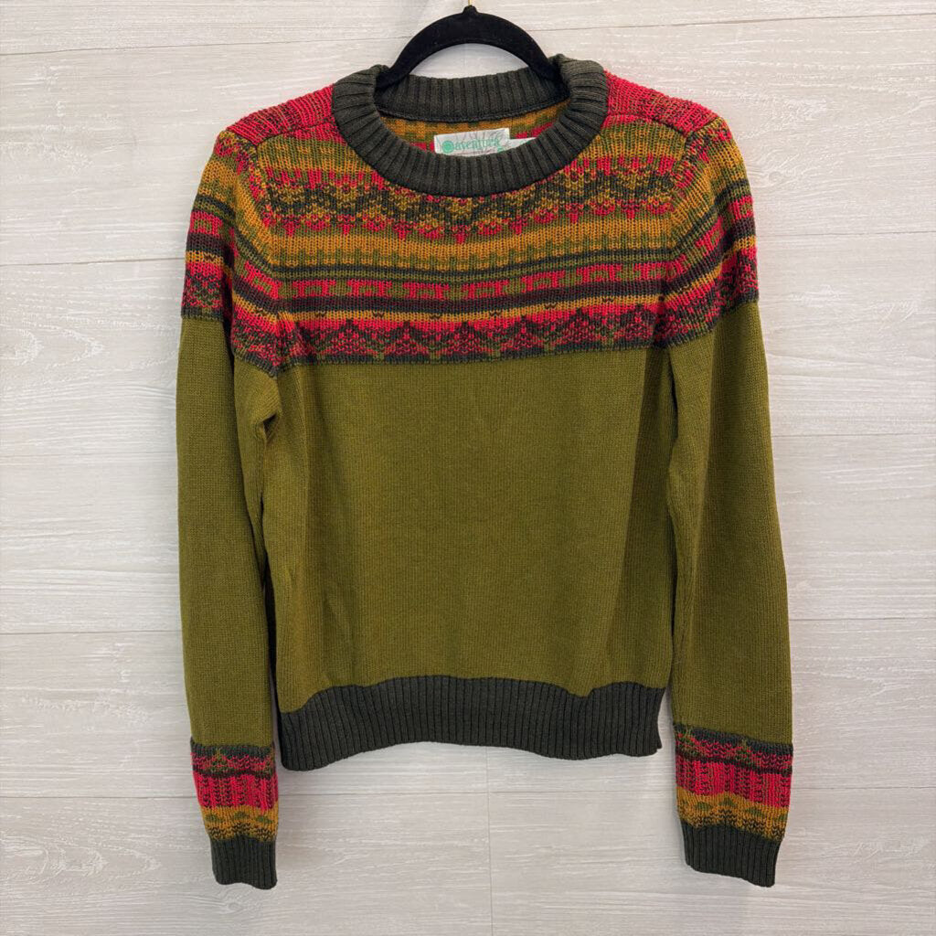 Aventura Green/ Multi Print Knit Long Sleeve Sweater Top Medium