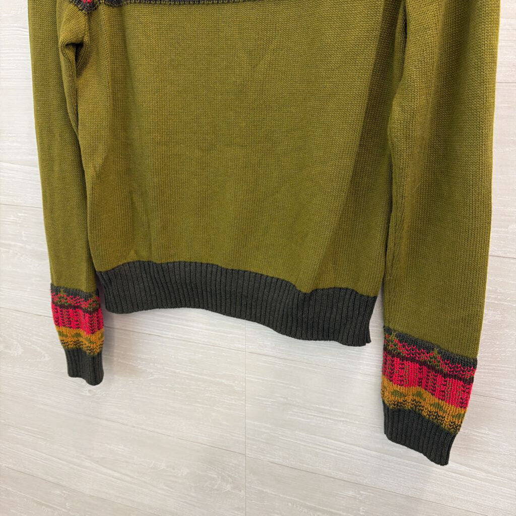Aventura Green/ Multi Print Knit Long Sleeve Sweater Top Medium