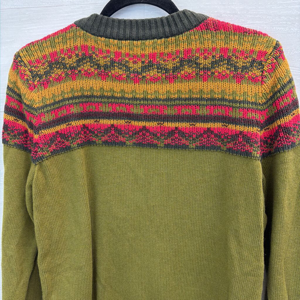 Aventura Green/ Multi Print Knit Long Sleeve Sweater Top Medium