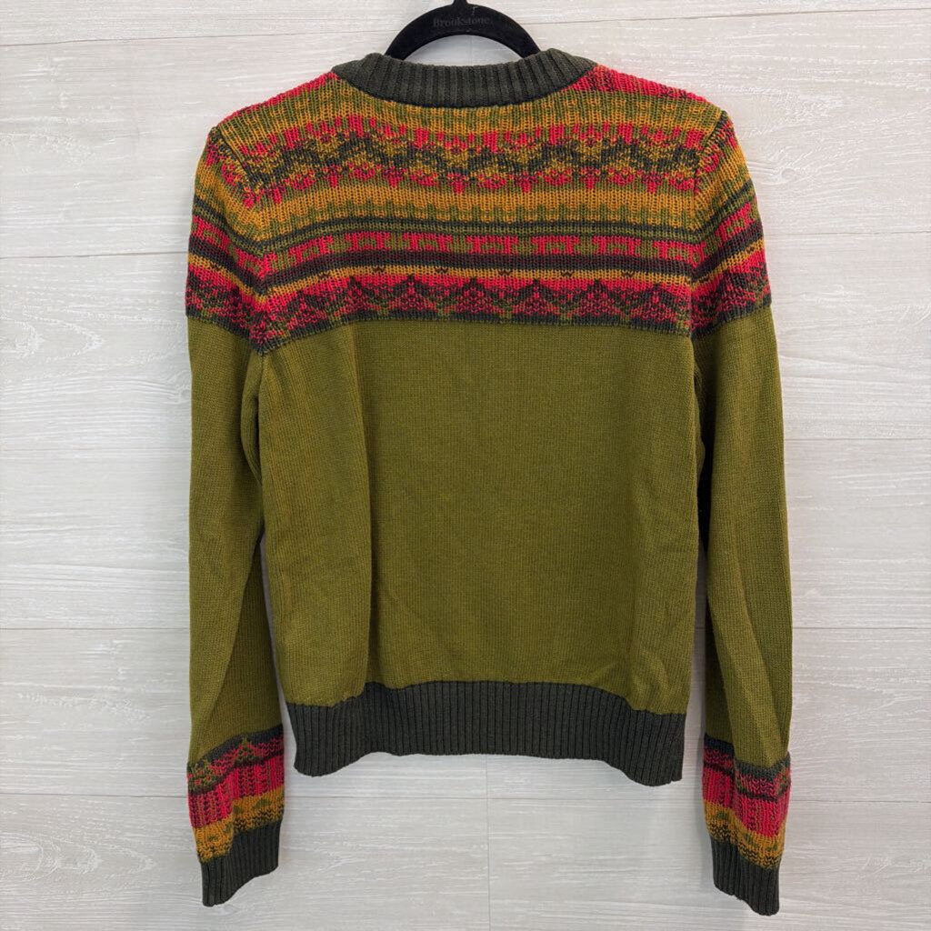 Aventura Green/ Multi Print Knit Long Sleeve Sweater Top Medium
