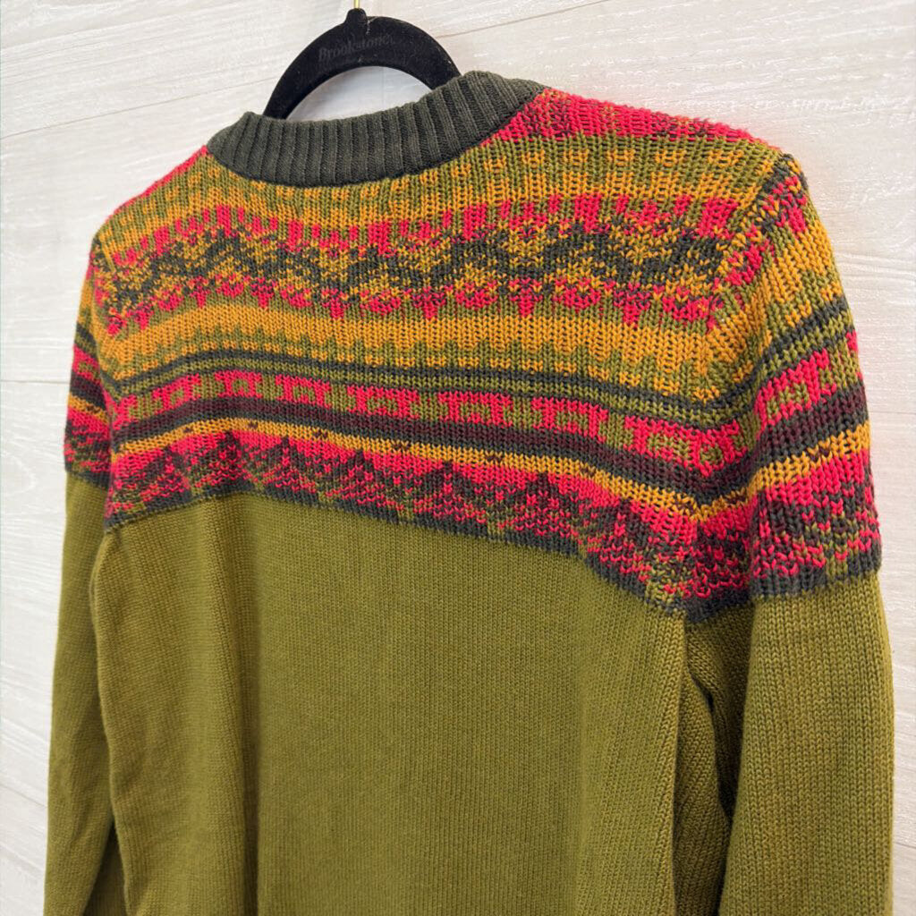 Aventura Green/ Multi Print Knit Long Sleeve Sweater Top Medium