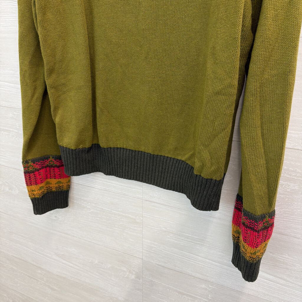 Aventura Green/ Multi Print Knit Long Sleeve Sweater Top Medium