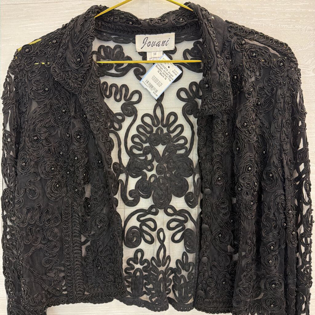 Vintage Jovani Black Beaded Jacket Top 14