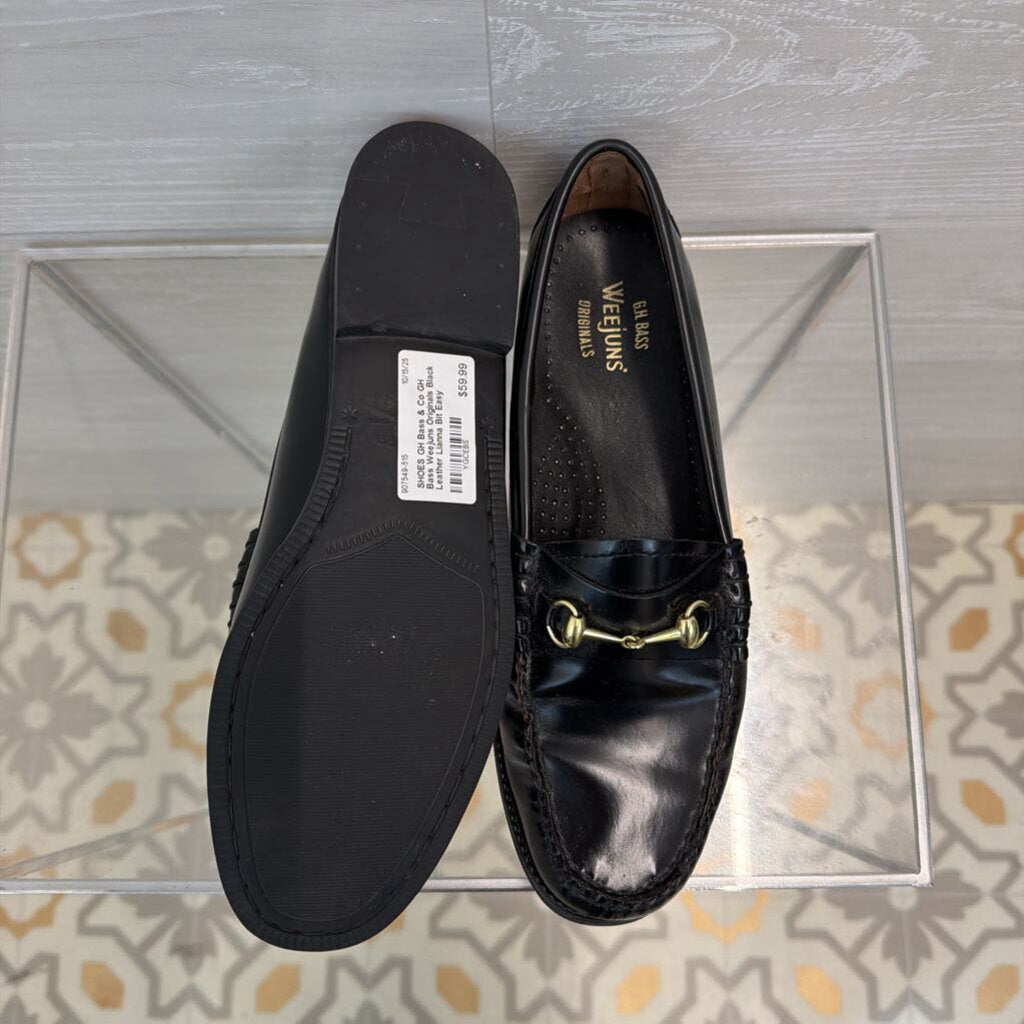 GH Bass Weejuns Originals Black Leather Lianna Bit Easy Loafers 7